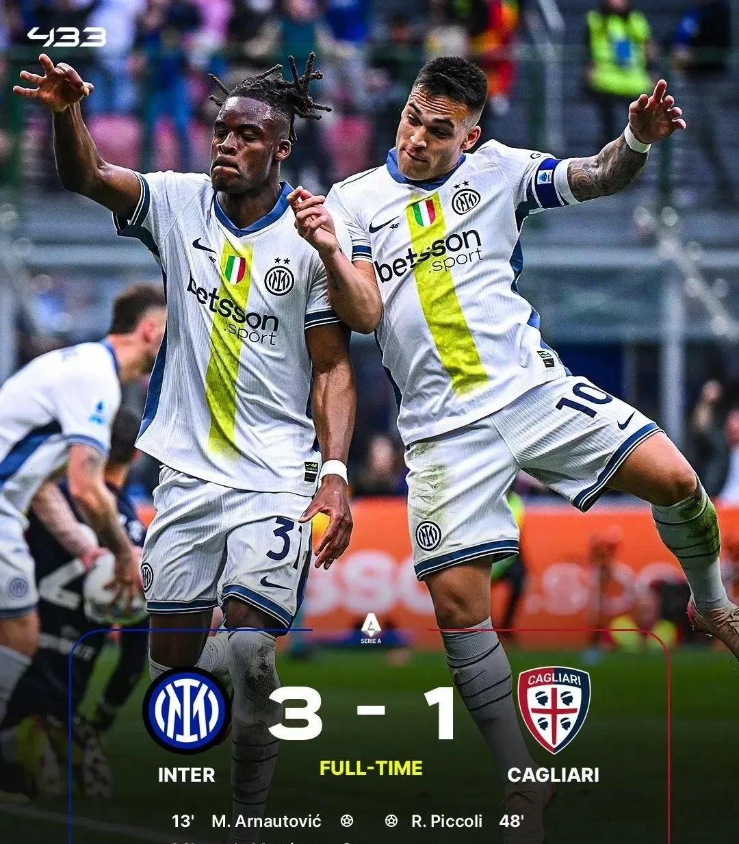 尤文图斯击败卡利亚里，豪取三分